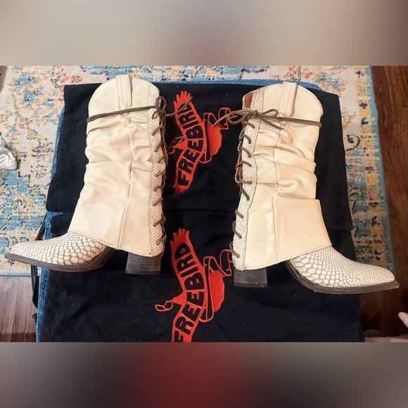 Freebird Jules Whitesnake Size 8 Genuine Leather Cream Lace Up Women's Boots - Picture 9 of 14